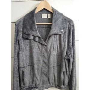 Chicos Zenergy Jaspe Gray Silver Fuzzy Bomber Jacket Size 3 Nice